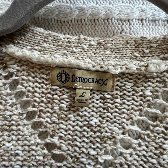 Democracy Cream and Brown Women's Asymmetrical Sweater cardigan SZ Large - Picture 12 of 16